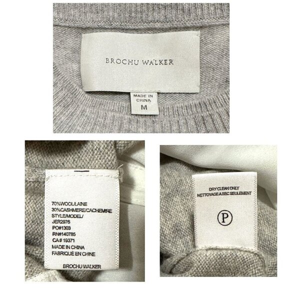 BROCHU WALKER The Ebella Layered Crew Sweater  Size M, Gray/White - Picture 4 of 13